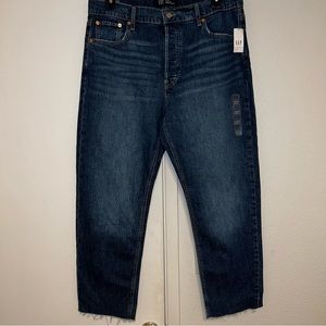Gap Denim high rise cheeky straight leg. frayed hem